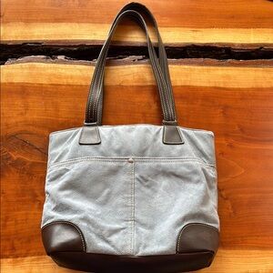 Vintage Tommy Hilfiger Elegant Blue Brown Women's Tote Style Purse/Bag Suede